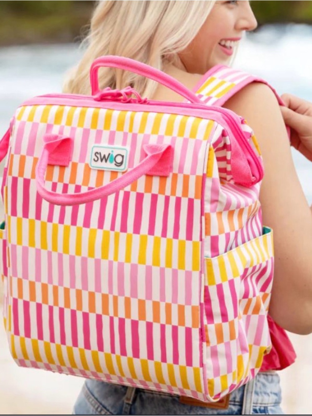 Swig Life Packi Backpack Cooler in Sherbet Stripes.               NWT